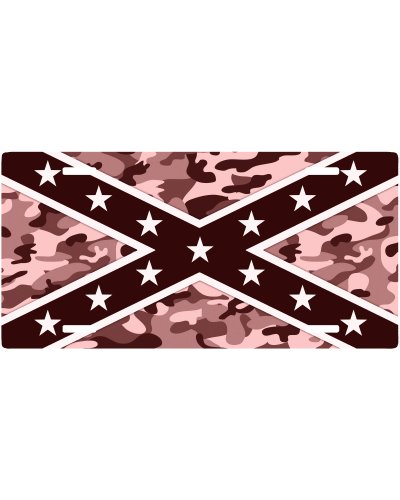 pink camo Confederate (AOT pattern) Battle Flag car tag